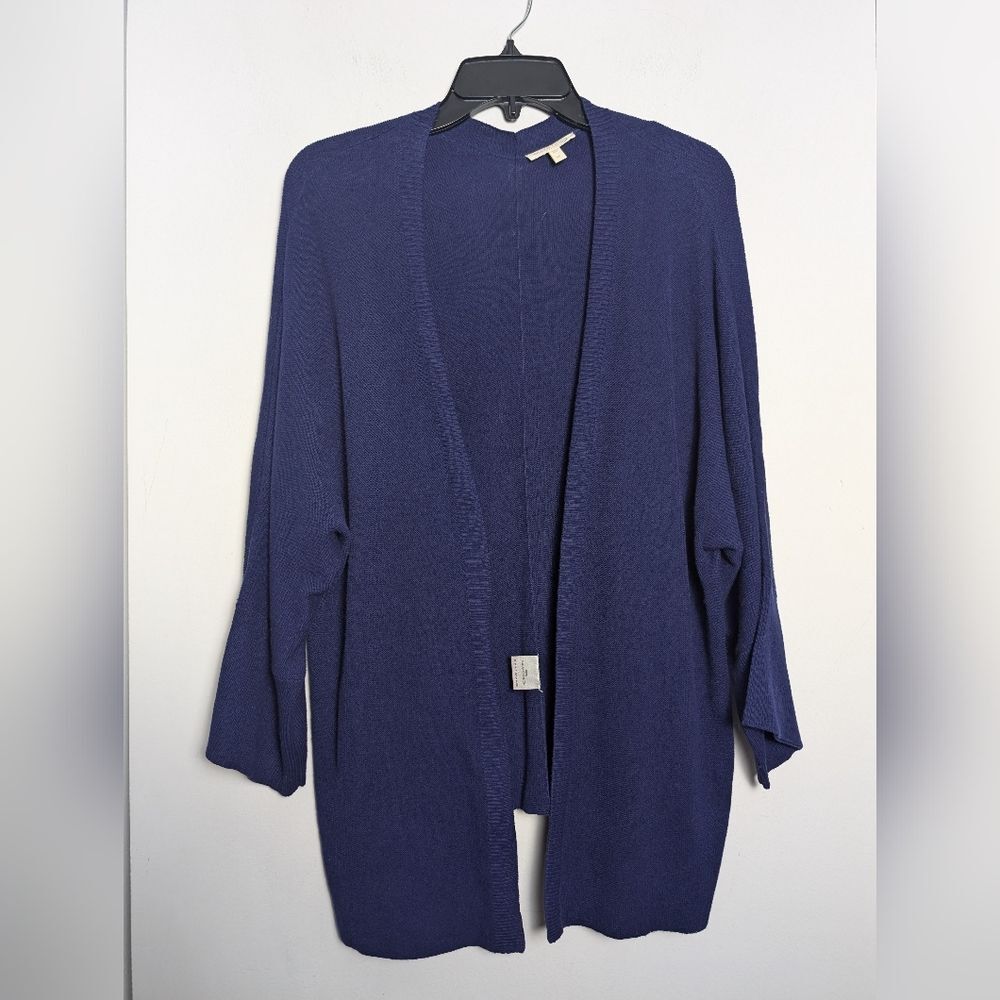 Eileen Fisher organic cotton cardigan sweater blue open front sz small petite